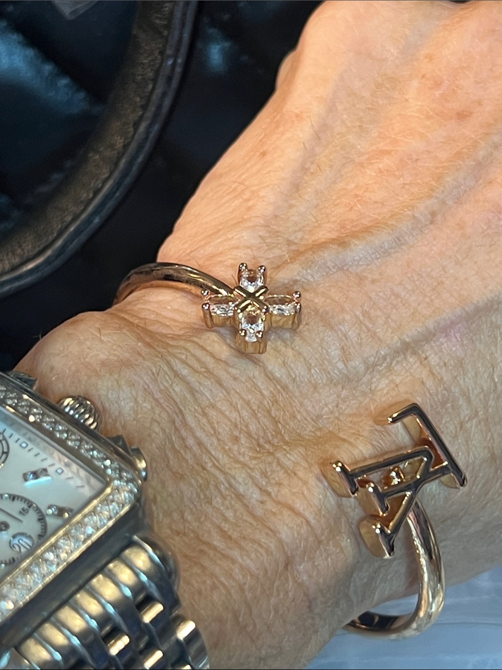 Rose Gold Initial A Open Bracelet - Adjustable Letter Cuff